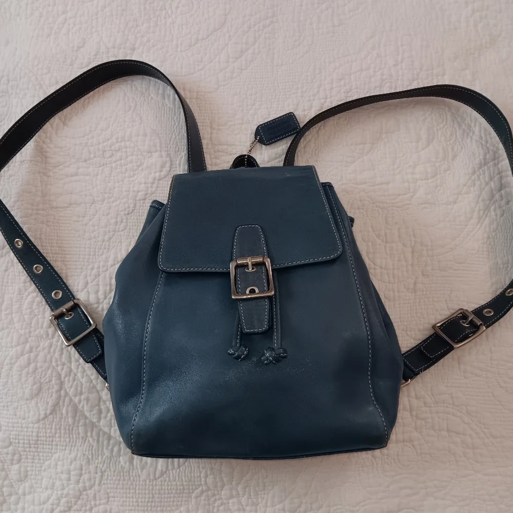 Coach Navy Leather Backpack - Picture 1 of 14
